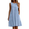 thumbnail image 1 of Puliio Summer Dresses for Women Sleeveless Round Neck Linen Blend Ruffle Hem Casual Dress with Pockets, 1 of 4