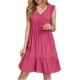 thumbnail image 1 of Puliio Summer Dresses for Women Sleeveless V Neck Ruched Tiered Loose Casual Mini Dress, 1 of 6
