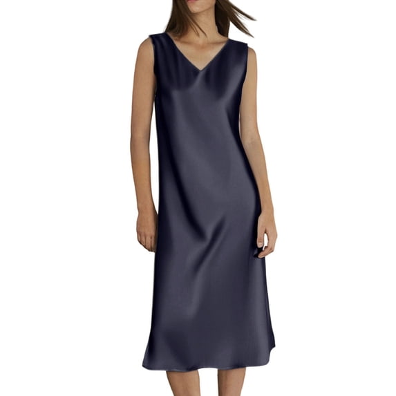 Puliio Summer Dresses for Women Sleeveless V Neck Solid Color Midi Flowy Elegant Casual Work Sundress