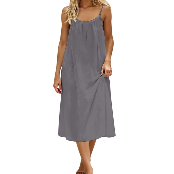 Puliio Summer Dresses for Women Spaghetti Strap Scoop Neck Loose Midi Casual Flowy Beach Sundress