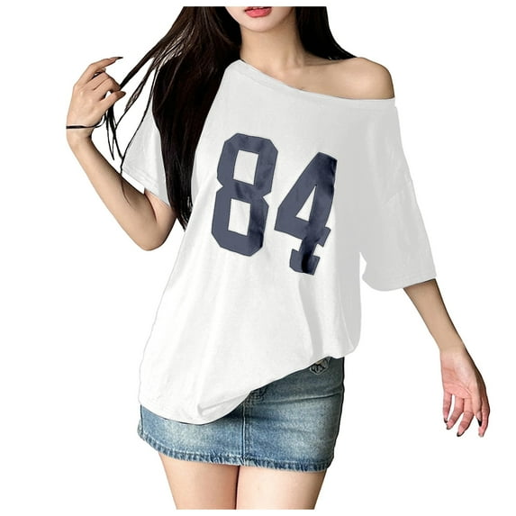 Puliio Summer New Womens Street Fashion Letter Printing Collar Loose T Shirt