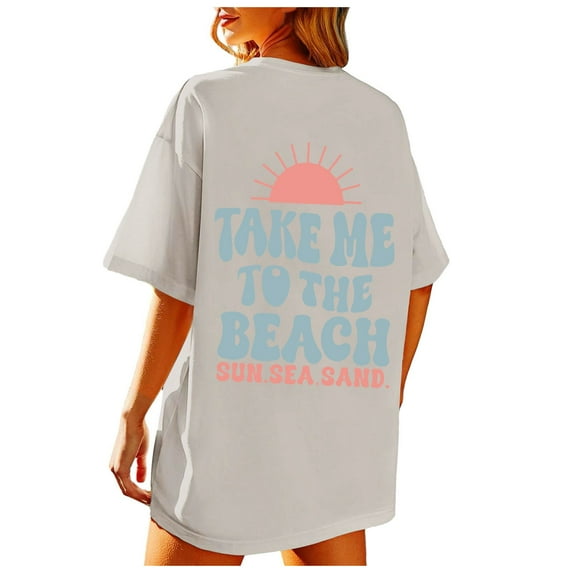 Puliio T Shirt Beach Oversized Graphic Tees For Women Vintage Baggy Shirts Summer Cotton Vacation Tops