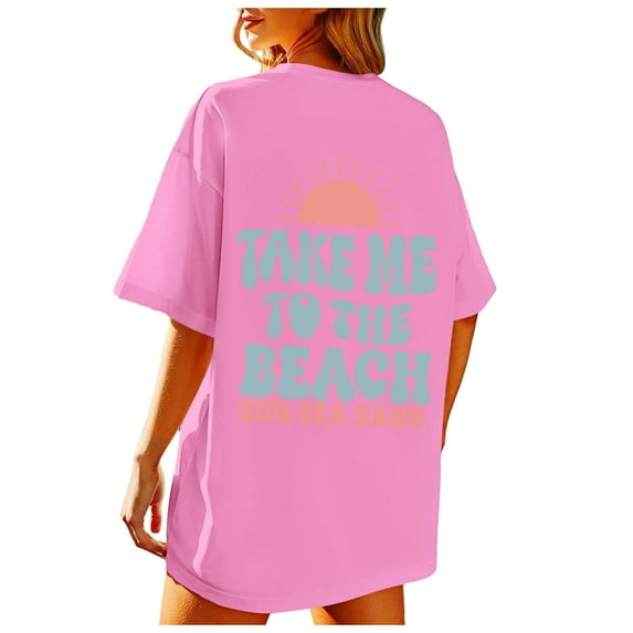 Puliio T Shirt Beach Oversized Graphic Tees For Women Vintage Baggy Shirts Summer Cotton Vacation Tops
