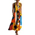 thumbnail image 1 of Puliio Tank Dresses for Women Summer Sleeveless V Neck Oversized Color Block Casual Beach Dress with Pockets, 1 of 8