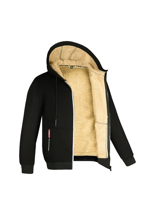 Thermal Zip Up Jackets for Men Inner Lining Side Zip Storage Pocket Drawstring Long Sleeve Pullover Outdoor Winter Sweatshirts With Pocket