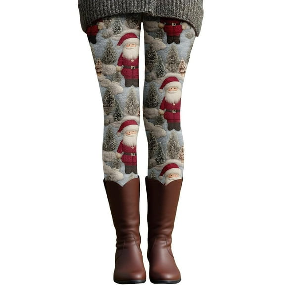 Puliio Christmas Leggings Yoga Pants For Women Funny Santa Snowflake Print Holiday Tights Winter High Waist Tummy Control Workout Legging,Red,XXL