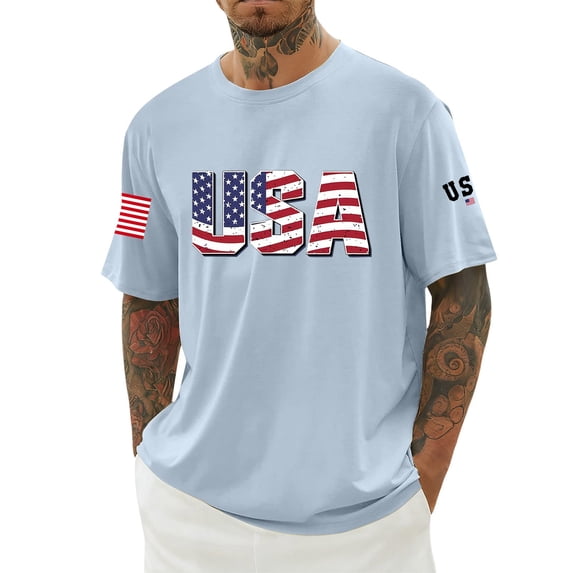 Puliio Usa 250Th Anniversary T-Shirts For Men Fasion Printed Short Sleeve Tee Celebrate 250Th Anniversary Of America Patriotic Veteran T Shirt(Light Blue,L)