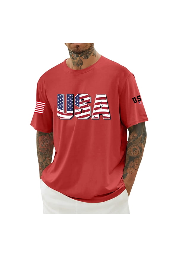 Usa 250Th Anniversary T-Shirts For Men Fasion Printed Short Sleeve Tee Celebrate 250Th Anniversary Of America Patriotic Veteran T Shirt(Red,2XL)