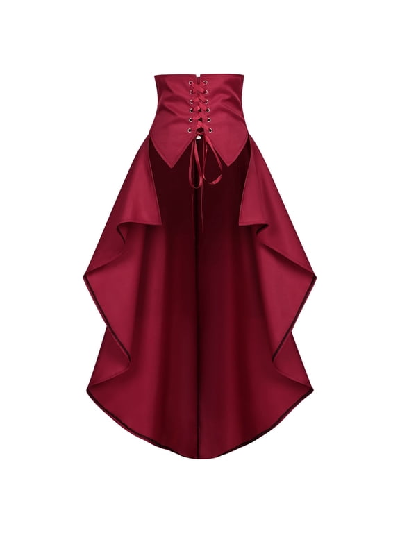 Women Goth Corset High Waist Lace Up Skirt Asymmetric High Low Flowy Skirts Club Event Bottoms