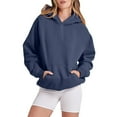 thumbnail image 1 of Puliio Women Hoodies Solid Color Loose Fit Basic Hoodie Sweatshirt Fall Winter Long Sleeve Drop Shoulder Casual Versatile Pullover Tops With Pocket, 1 of 4