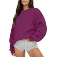 thumbnail image 1 of Puliio Women Hoodless Sweatshirt Solid Color Crewneck Long Sleeve Pullover Sweatshirts Comfortable Loose Fit Casual Minimalist No Hood Hoodies Fall Tops, 1 of 6