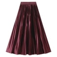 thumbnail image 1 of Puliio Women Midi Pleated Skirt Satin Elastic Waist Full Swing Party Daily Flared Skirt, 1 of 2