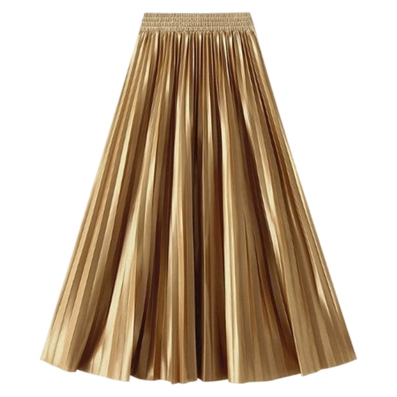 Puliio Women Midi Pleated Skirt Satin Elastic Waist Full Swing Party Daily Flared Skirt