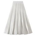 thumbnail image 1 of Puliio Women Midi Pleated Skirt Satin Elastic Waist Full Swing Party Daily Flared Skirt, 1 of 2