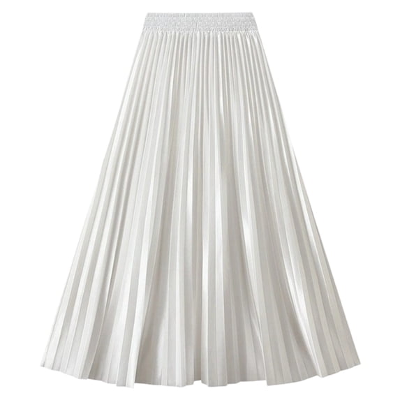 Puliio Women Midi Pleated Skirt Satin Elastic Waist Full Swing Party Daily Flared Skirt