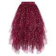 thumbnail image 1 of Puliio Women Midi Tulle Skirt Gold Star Sequin Irregular Hem Elastic Waist Party Flared Skirt, 1 of 2