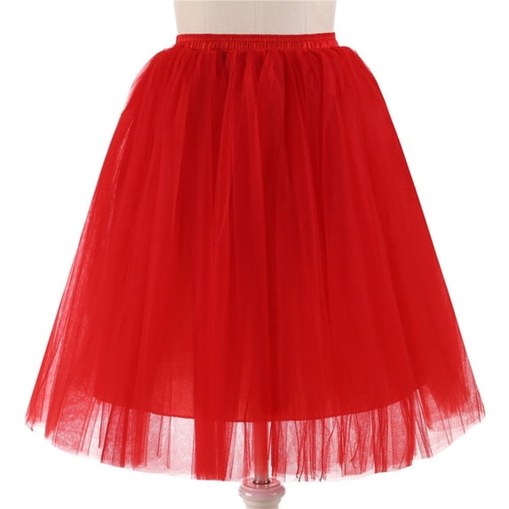 Puliio Women Midi Tutu Skirt Multi Layer Tulle Elastic Waist Wedding Party A-Line Skirt