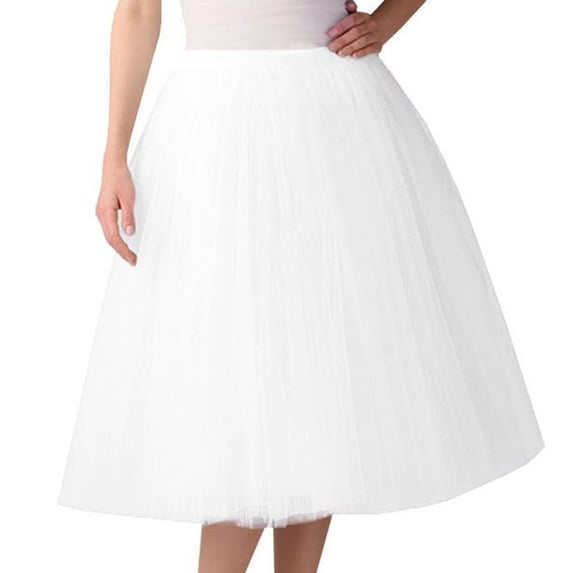 Puliio Women Midi Tutu Skirt Multi Layer Tulle Elastic Waist Wedding Party A-Line Skirt