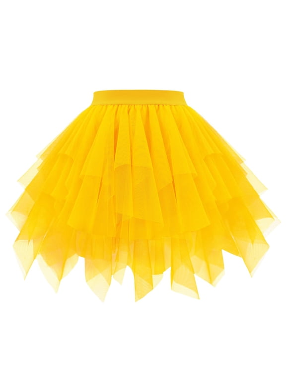 Women Mini Tutu Skirt Irregular Tulle Multi Layer Elastic Waist Party Dancing A-Line Skirt