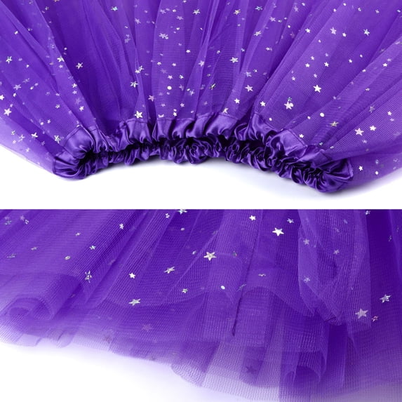 Puliio Women Mini Tutu Skirt Star Print Tulle Elastic Waist Holiday Party Dancing A-Line Skirt