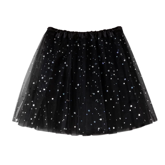Puliio Women Mini Tutu Skirt Star Print Tulle Elastic Waist Holiday Party Dancing A-Line Skirt