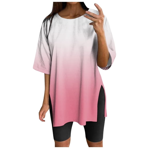 Puliio Women Oversize Sports Shirt Short Sleeve Blouses Summer Loose Tops Functional Shirt Tunic Loose With Slits