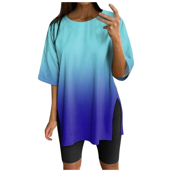 Puliio Women Oversize Sports Shirt Short Sleeve Blouses Summer Loose Tops Functional Shirt Tunic Loose With Slits