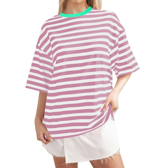 Puliio Women’S T-Shirts Casual Striped Round Neck Short Sleeve T Shirt Spring Minimalist Wear Comfortable Striped Tee Tops Blouses