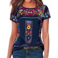 thumbnail image 1 of Puliio Women Short Sleeve Loose Round Neck Casual Pullover Folk Custom Printed T Shirt Top, 1 of 5