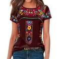 thumbnail image 1 of Puliio Women Short Sleeve Loose Round Neck Casual Pullover Folk Custom Printed T Shirt Top, 1 of 7