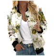 thumbnail image 1 of Puliio Women's Boho Floral Bomber Jacket Full Zip Stand Collar Relaxed Fit Buttery Soft Long Sleeve Outdoor Casual Outerwear Coat, 1 of 5