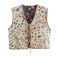 thumbnail image 1 of Puliio Women's Boho Floral Graphic Knit Vest V Neck Tie Front Sleeveless Comfortable Daily Office Layering Waistcoat Tops, 1 of 7