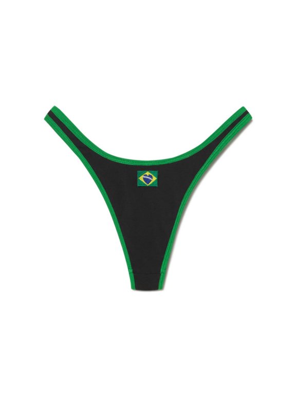 Women's Brazil Flag Embroidered Trimmed Underwear Thong Panties High‑Cut Stretch Cheeky G‑String Briefs