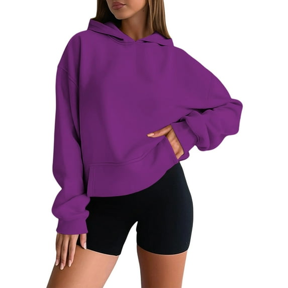 Puliio Women's Casual Hooded Sweatshirt Solid Color Long Sleeve Soft Comfortable Pullover Top With Pockets Everyday Wear Basic Loungewear Lightweight Versatile Sweatshirt Jackets