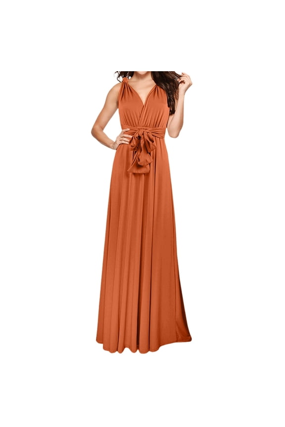 Women's Dresses Elegant Long V Neck Sleeveless Solid Evening Dress Convertible Wrap Way Bridesmaid Gown Wedding Guest Party Casual Wear Dresses