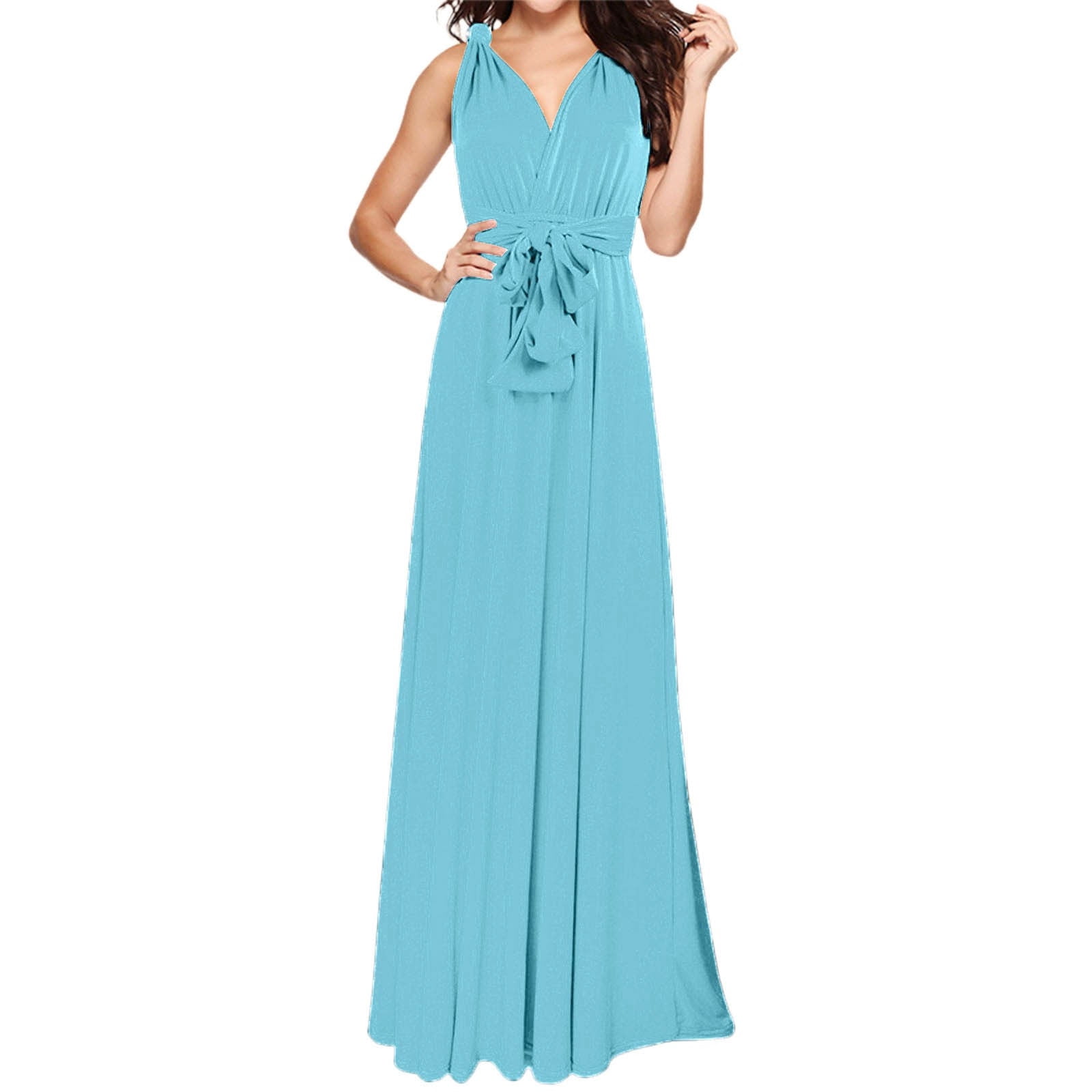 Puliio Women's Dresses Elegant Long V Neck Sleeveless Solid Evening Dress  Convertible Wrap Way Bridesmaid Gown Wedding Guest Party Casual Wear Dresses  - Walmart.com