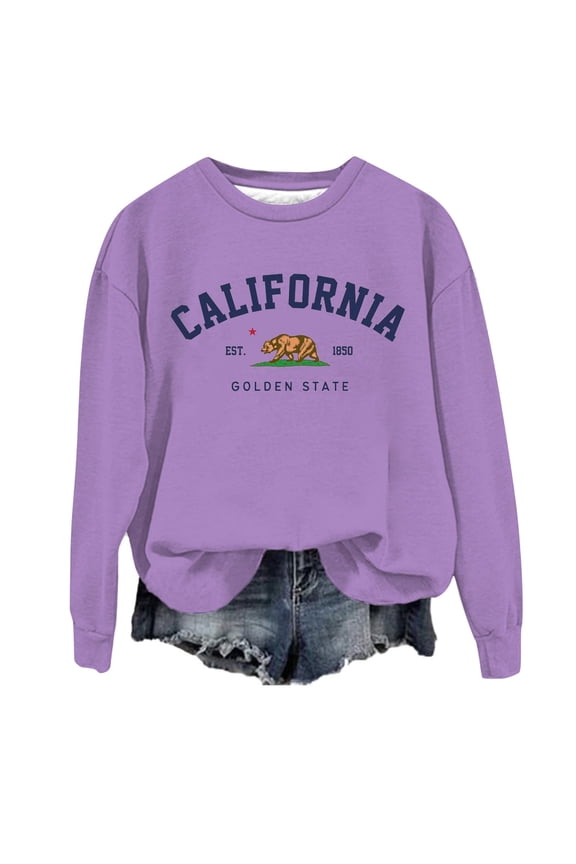 Women's Fleece Sweatshirt Bear California Graphic Print Thick Warm Winter Long Sleeve Pullover Tops