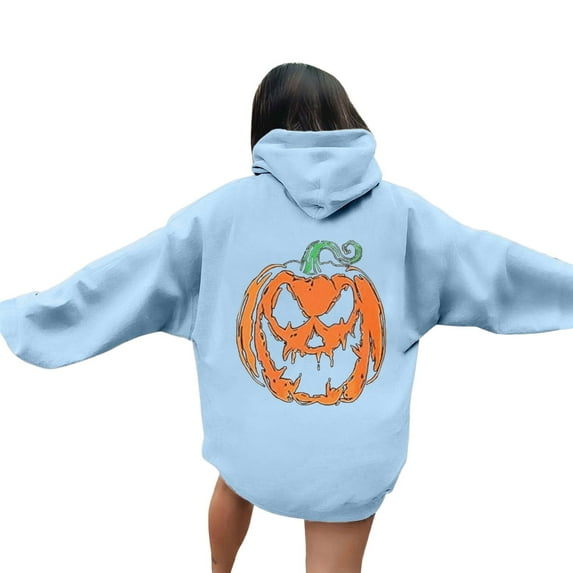 Puliio Women's Halloween Hoodies Pumpkin Print Drawstring Pullovers Top With Pockets Long Sleeve Fun And Vibrant Designs Hooded Sweatshirts