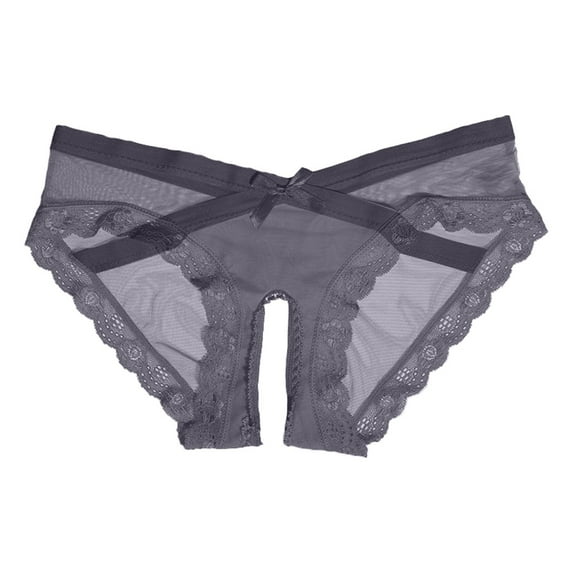 Puliio Women's Hollow Crotch Lace Bow Underwear Skin Tone Sheer Mesh Sexy Brief Panties