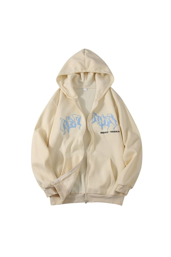 Women's Hooded Sweartshirts Vintage Goth Letter Print Long Sleeve Hoodies Jacket Street Fashion Unisex Drawstring Sweat Jacket Hood 90s E Girl Top Zip Up Hoody