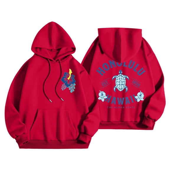 Puliio Women's Hoodies Fashion Hawaii Sea Turtle Printed Long Sleeve Hoody Sweashirts Fall Winter Comfortable Hooded Jacket Casual Loose Outdoor Pullover Top For Women