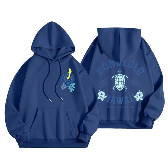 Puliio Women's Hoodies Fashion Hawaii Sea Turtle Printed Long Sleeve Hoody Sweashirts Fall Winter Comfortable Hooded Jacket Casual Loose Outdoor Pullover Top For Women