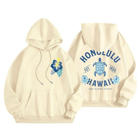 Puliio Women's Hoodies Fashion Hawaii Sea Turtle Printed Long Sleeve Hoody Sweashirts Fall Winter Comfortable Hooded Jacket Casual Loose Outdoor Pullover Top For Women