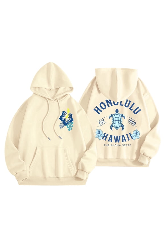 Women's Hoodies Fashion Hawaii Sea Turtle Printed Long Sleeve Hoody Sweashirts Fall Winter Comfortable Hooded Jacket Casual Loose Outdoor Pullover Top For Women