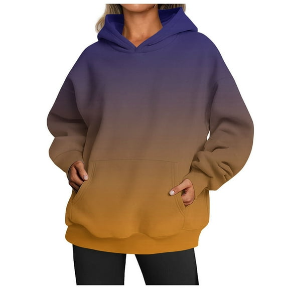Puliio Women's Hoodies Gradient Long Sleeve Basic Hoody Pullover With Pocket Fall Winter Casual Simple Oversize Hoodie Sweatshirts