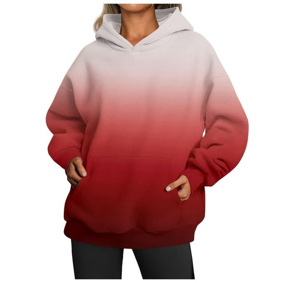 Puliio Women's Hoodies Gradient Long Sleeve Basic Hoody Pullover With Pocket Fall Winter Casual Simple Oversize Hoodie Sweatshirts
