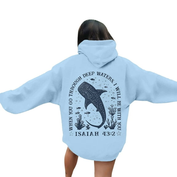 Puliio Women's Hoodies Sweatshirts Ocean Style Whale Printed Long Sleeve Pocket Pullovers Casual Loose Daily Wear Autumn Winter Drawstring Hoody Hooded For Women