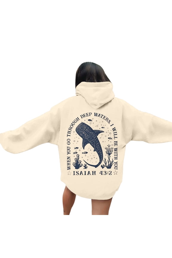 Women's Hoodies Sweatshirts Ocean Style Whale Printed Long Sleeve Pocket Pullovers Casual Loose Daily Wear Autumn Winter Drawstring Hoody Hooded For Women