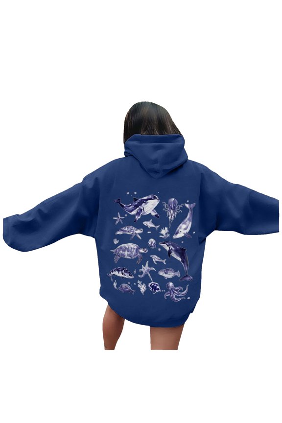 Men'S Casual Hooded Sweatshirt With Pocket Comfortable Pullover Hoodie For Daily Wear Ocean World Print Design With Jeans For Spring And Fall