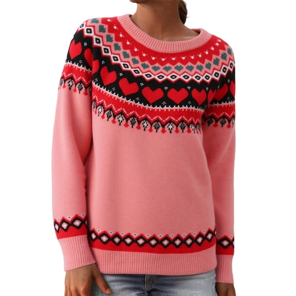 Puliio Women's Knitted Pullover Sweater Love Heart Pattern Casual Cable Knit Sweaters Fall Winter Loose Fit Fashion Comfy Jumper Tops